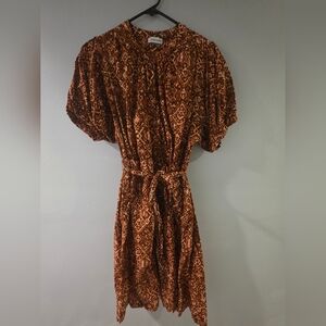 Calvin Klein Long Sleeve Dress in Warm Brown Print